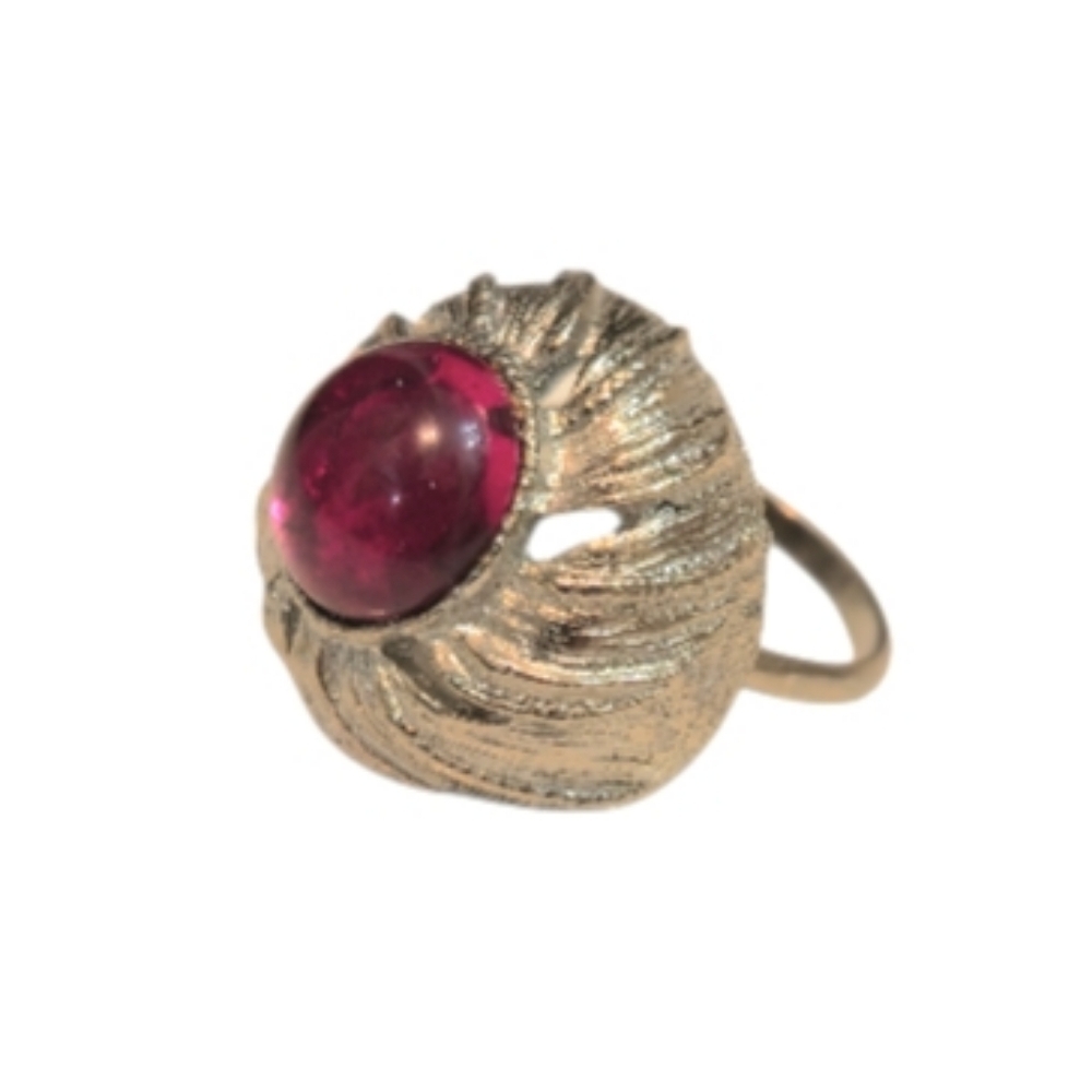 Vintage Modernist Ruby Red Glass Brutalist Statement Ring Adjustable - Picture 6 of 6